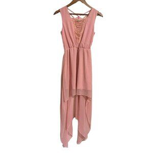 Papaya Womens Pink High Low Beaded neck Y2K Sleeveless Strappy Dress Small